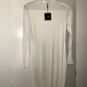 JLUX LABEL WOMENS WHITE MOCK NECK LONG SLEEVE LINED MIDI DRESS SIZE MEDIUM NWT